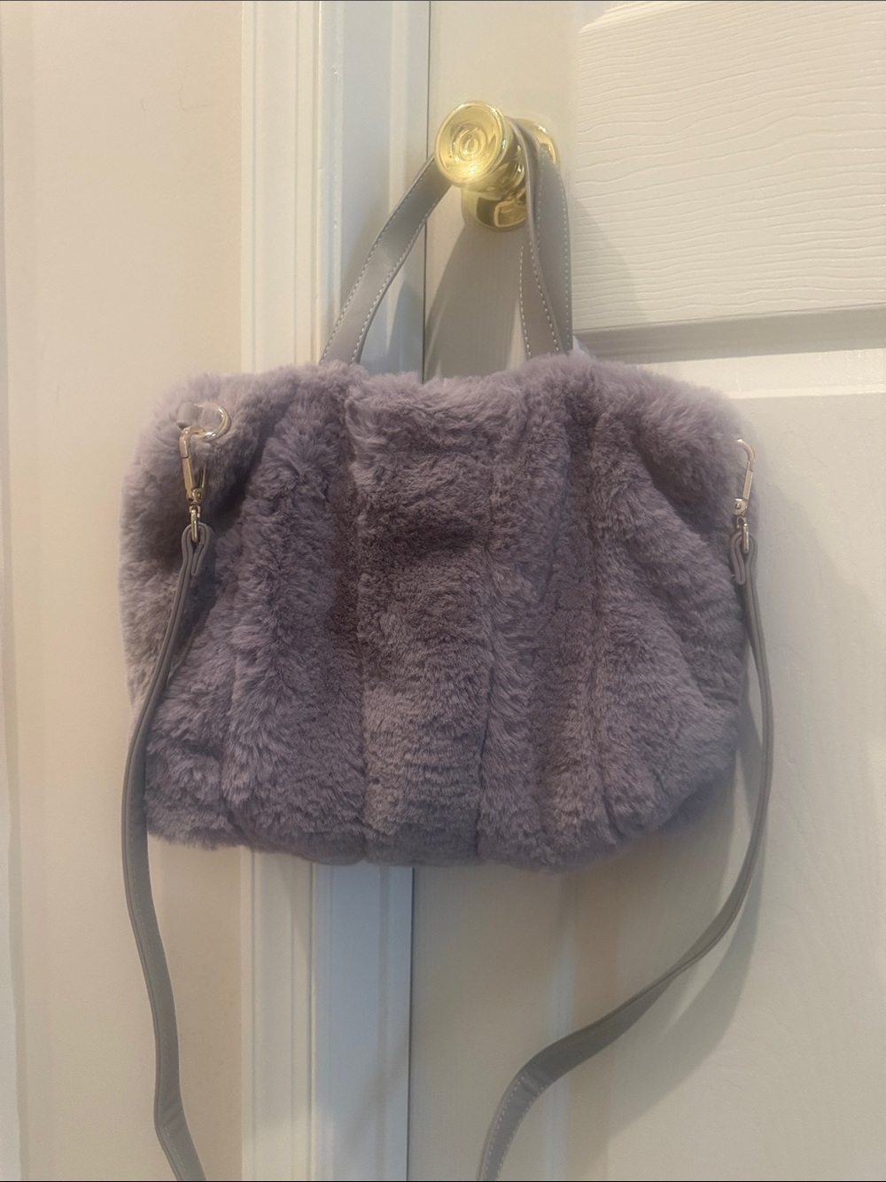 Plush Faux-Fur Shoulder Bag - Grey— very soft faux fur. Never worn.